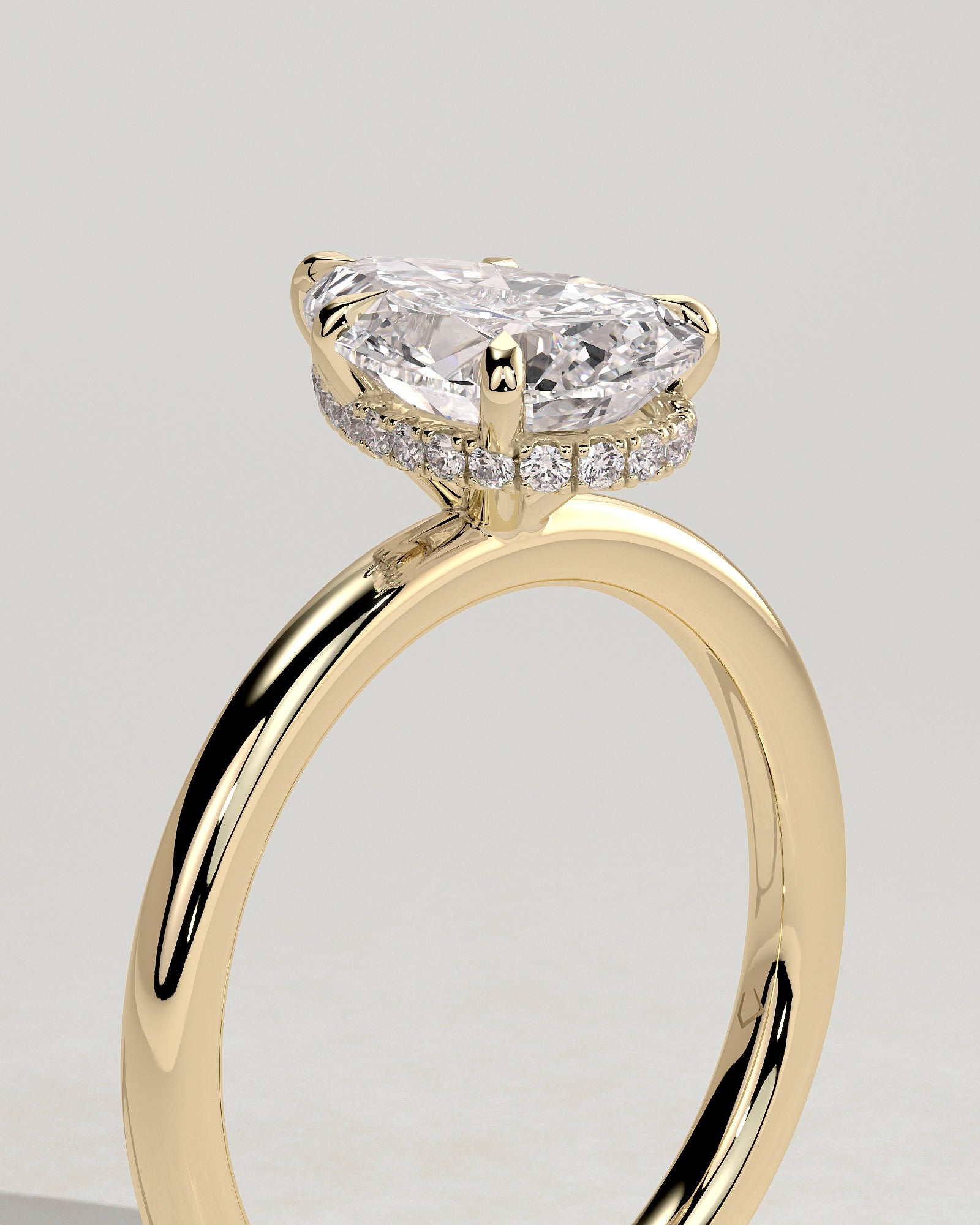 Ainsley - Pear Claw Solitaire with Wrap Around Hidden Halo Engagement Ring - Yellow Gold - Yellow Gold 2ct