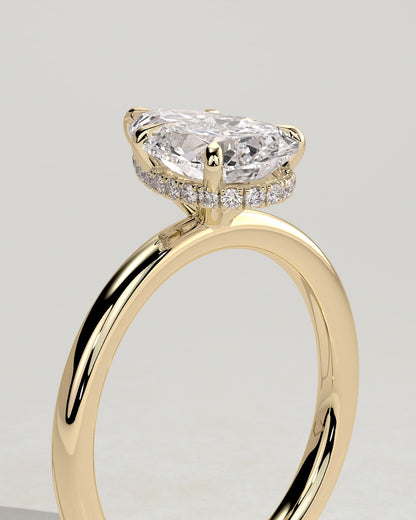 Ainsley - Pear Claw Solitaire with Wrap Around Hidden Halo Engagement Ring - Yellow Gold - yellow gold - Lara Jewels