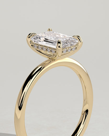 Alice - Emerald Claw Solitaire with Hidden Halo Engagement Ring - Yellow Gold