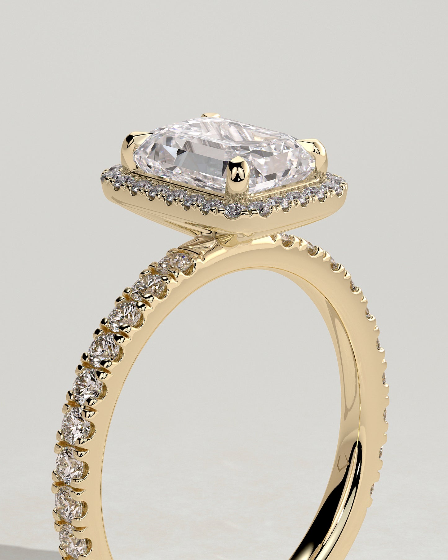 Analyce - Emerald Claw Solitaire with Halo and Pave Band Engagement Ring - Yellow Gold - Yellow Gold 2ct