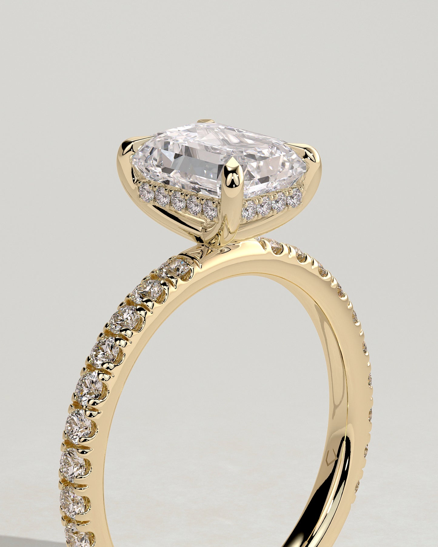 Gwyneth - Emerald Claw Solitaire with Hidden Halo and Pave Band Engagement Ring - Yellow Gold - Yellow Gold 2ct