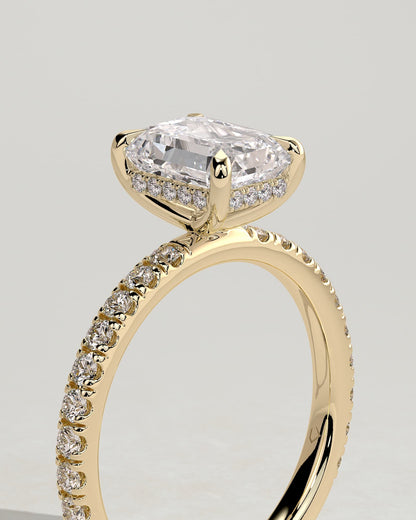 Gwyneth - Emerald Claw Solitaire with Hidden Halo and Pave Band Engagement Ring - Yellow Gold