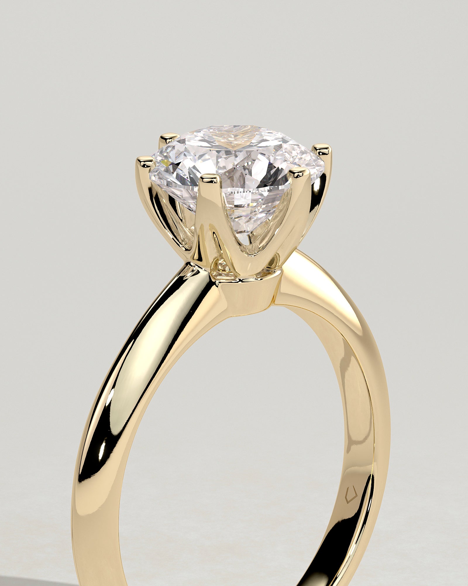 Caroline - Round Claw Solitaire with Knife Edge Band Engagement Ring - Yellow Gold - Yellow Gold 2ct