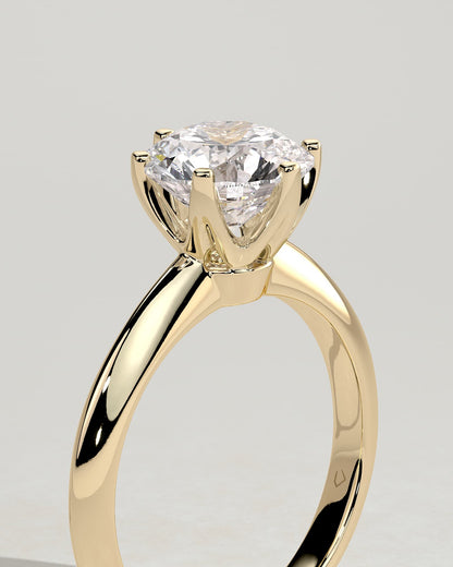 Caroline - Round Claw Solitaire with Knife Edge Band Engagement Ring - Yellow Gold