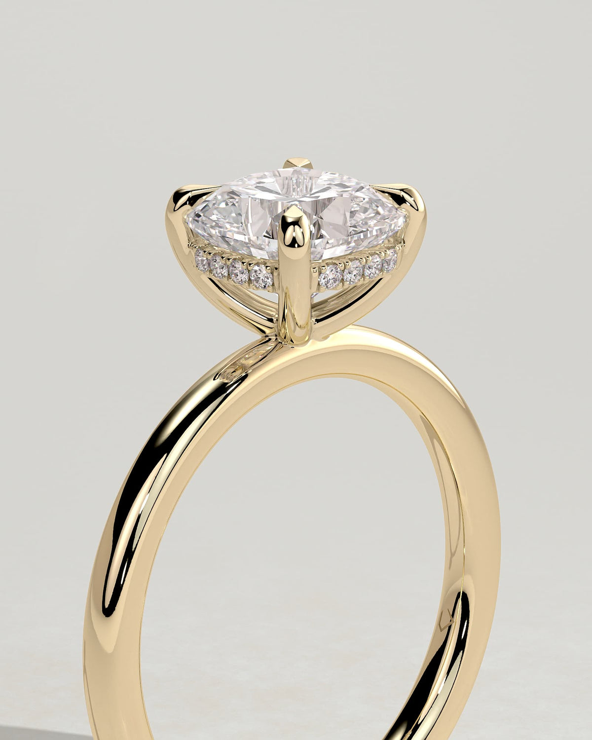 Rosie - Cushion Claw Solitaire with Hidden Halo Engagement Ring - Yellow Gold