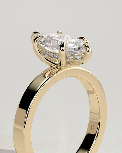 Aisha - Marquise Claw Solitaire with Flat Cigar Band and Hidden Halo Engagement Ring - Yellow Gold - yellow gold - Lara Jewels