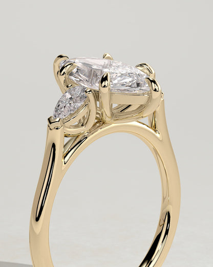 Chantelle - Marquise Claw Trilogy with Pear Side Stones and Cathedral Setting Engagement Ring - Yellow Gold
