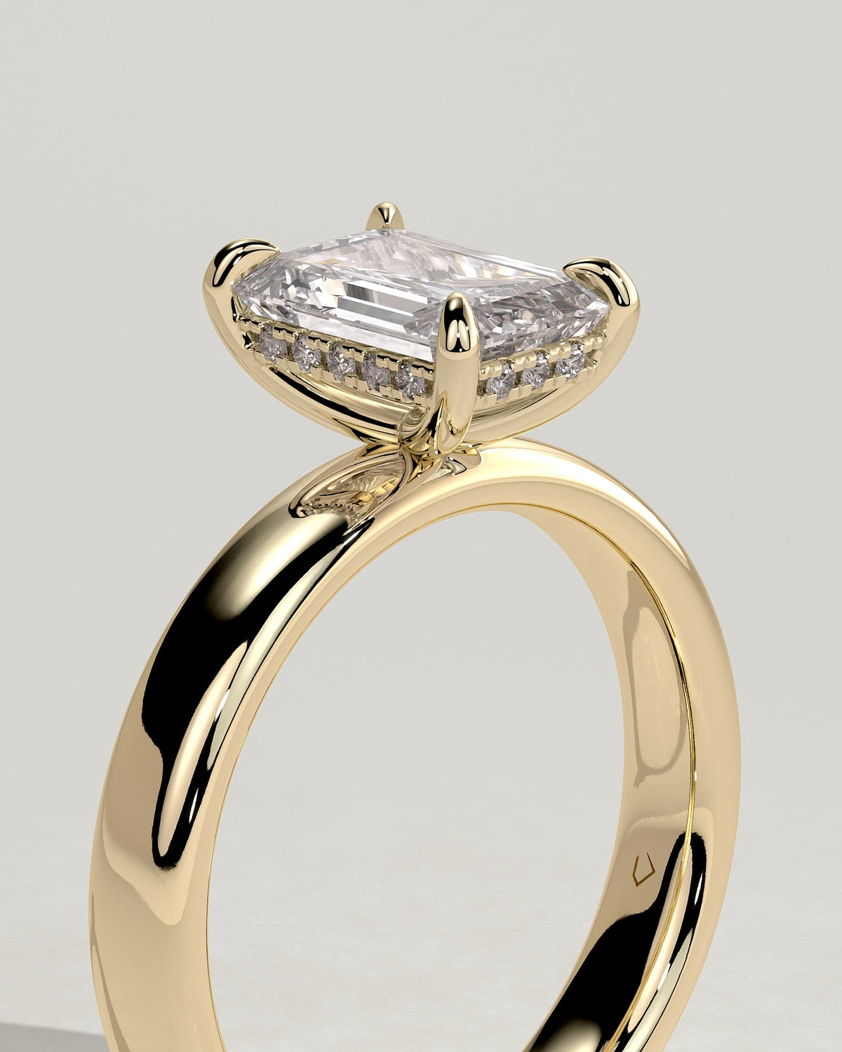 Kate - Emerald Claw Solitaire with Cigar Band and Hidden Halo Engagement Ring - Yellow Gold