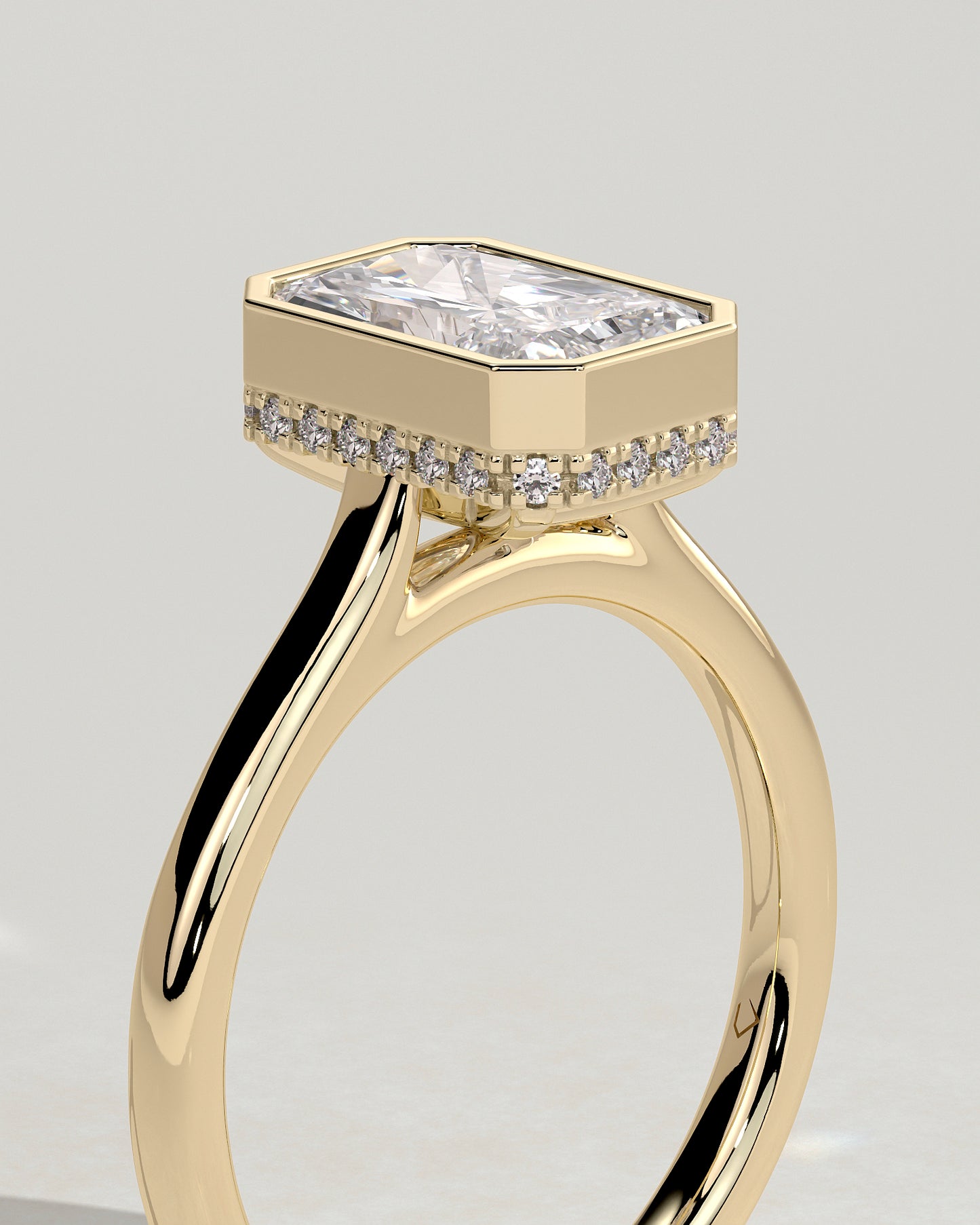 Bennie - Radiant Bezel Solitaire with Hidden Halo and Cathedral High Setting Engagement Ring - Yellow Gold - Yellow Gold 2ct