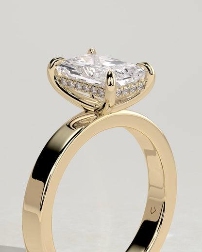 Aida - Radiant Claw Solitaire with Flat Cigar Band and Hidden Halo Engagement Ring - Yellow Gold - yellow gold - Lara Jewels