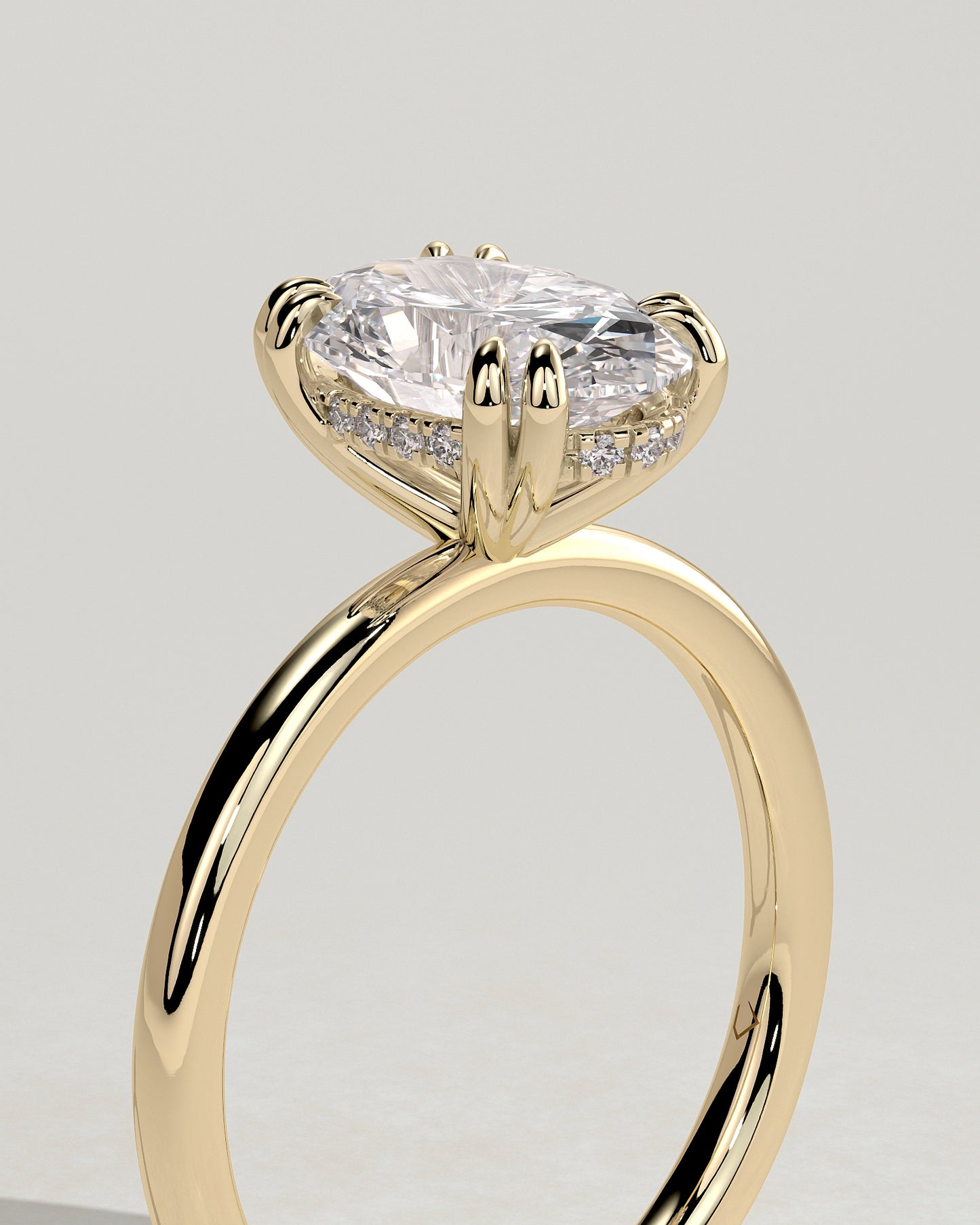 Avery - Oval Double Claw Solitaire with Hidden Halo Engagement Ring - Yellow Gold - Yellow Gold 2ct