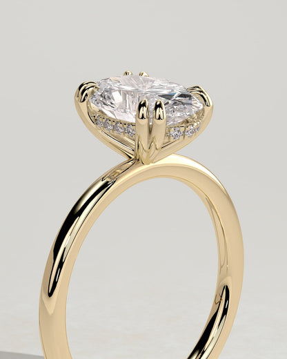 Avery - Oval Double Claw Solitaire with Hidden Halo Engagement Ring - Yellow Gold