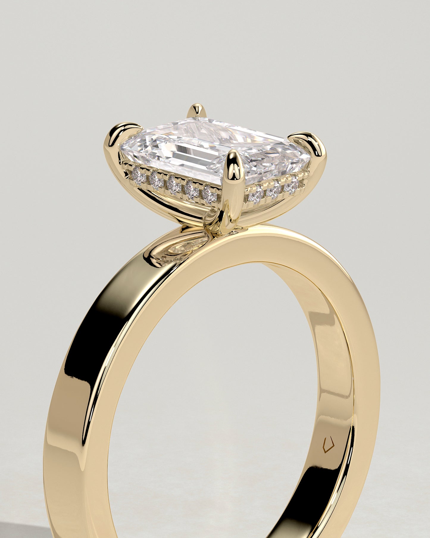 Carmella - Emerald Claw Solitaire with Flat Cigar Band and Hidden Halo Engagement Ring - Yellow Gold - Yellow Gold 2ct