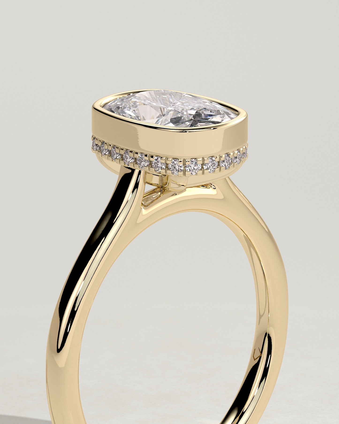 Everleigh - Elongated Cushion Bezel Solitaire with Hidden Halo and Cathedral High Setting Engagement Ring - Yellow Gold - Yellow Gold 2ct