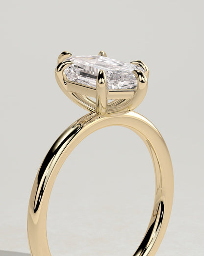 Cynthia - Classic Elongated Hexagon Claw Solitaire Engagement Ring - Yellow Gold