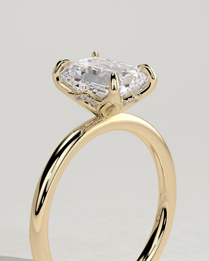 Freesia - Emerald Claw Solitaire with Petal Gallery and Accented Tiara Detail Engagement Ring - Yellow Gold