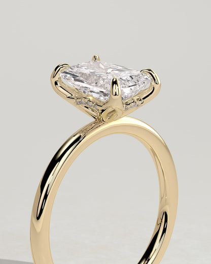 Aster - Radiant Claw Solitaire with Petal Gallery and Accented Tiara Detail Engagement Ring - Yellow Gold