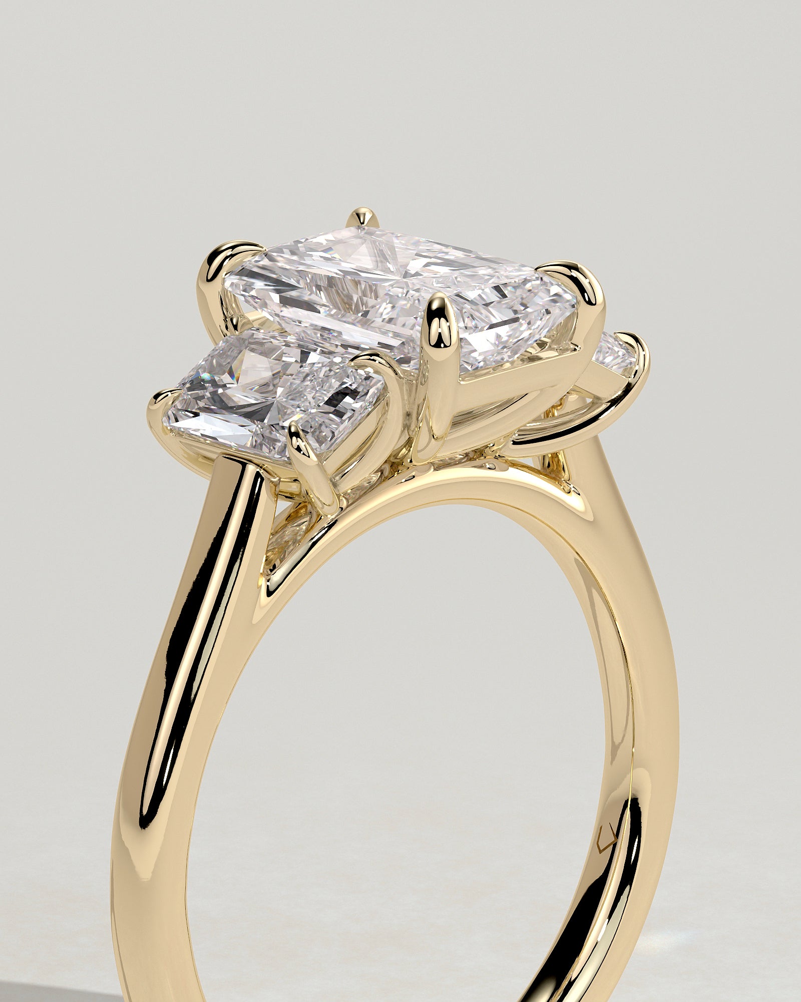 Ayla - Classic Radiant Claw Trilogy Engagement Ring - Yellow Gold - Yellow Gold 2ct