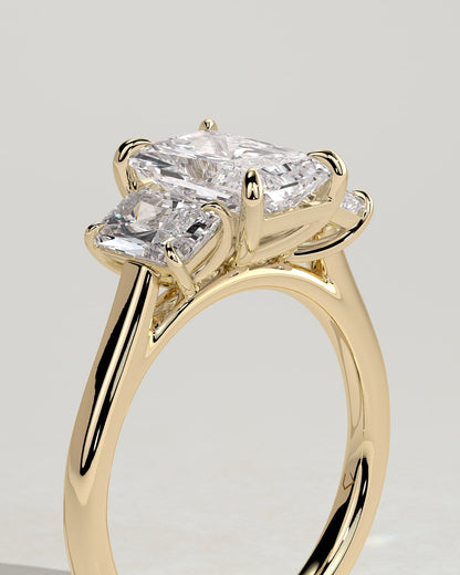 Ayla - Classic Radiant Claw Trilogy Engagement Ring - Yellow Gold