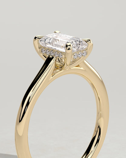 Jane - Emerald Claw Solitaire with Hidden Halo and Cathedral High Setting Engagement Ring - Yellow Gold
