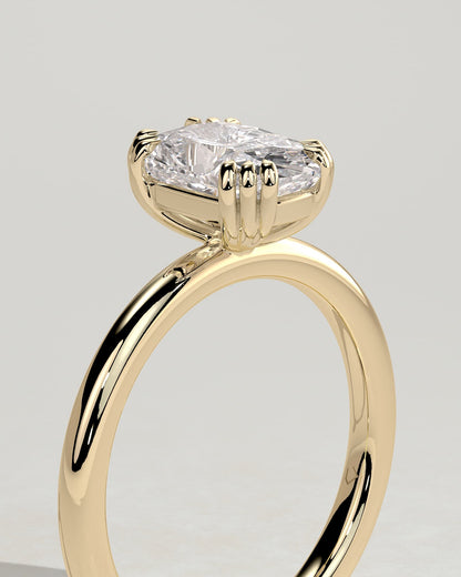 Helena - Elongated Cushion Triple Claw Solitaire Engagement Ring - Yellow Gold