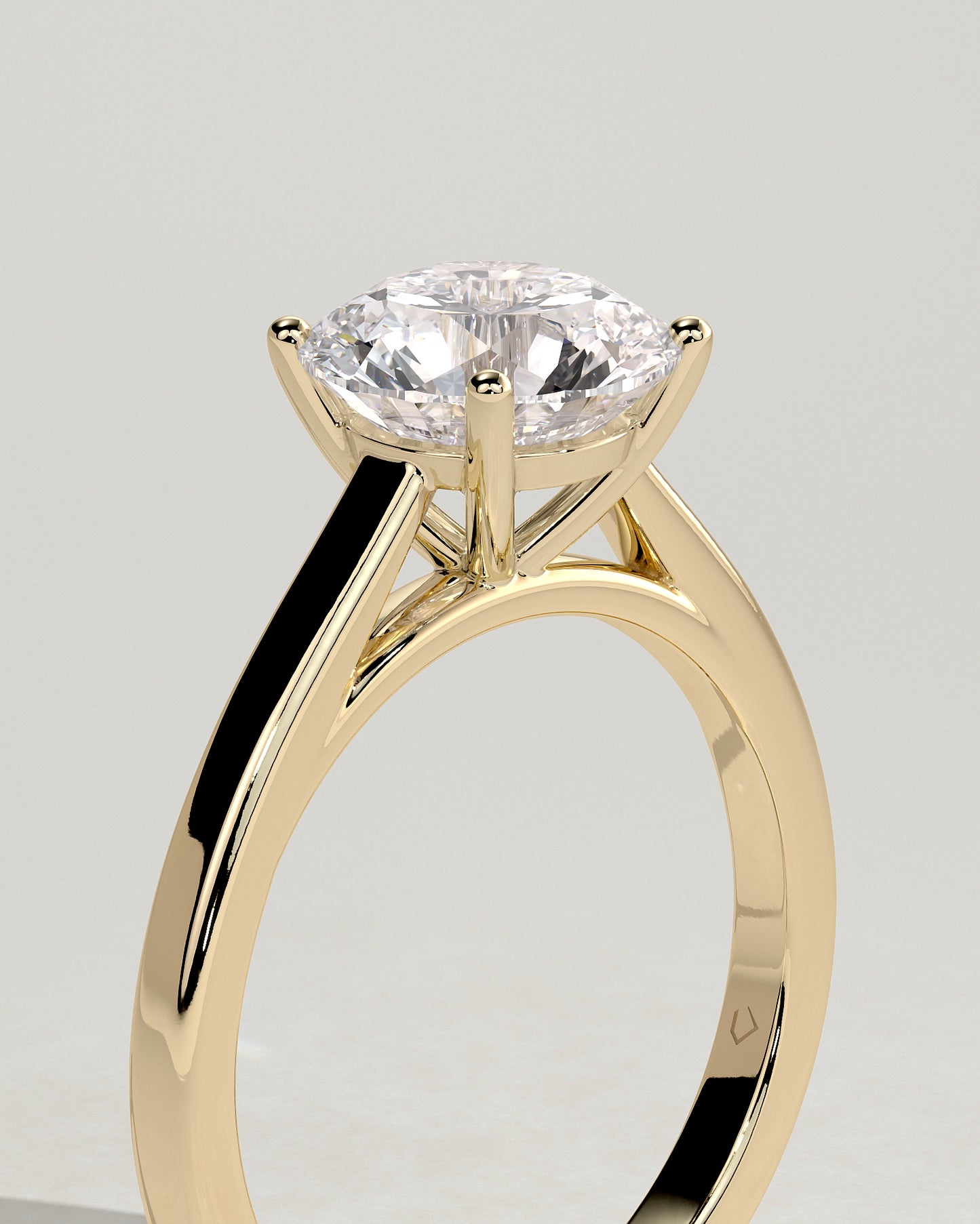 Georgia - Round Claw Solitaire with Flat Band and Cathedral High Setting Engagement Ring - Yellow Gold - Yellow Gold 2ct