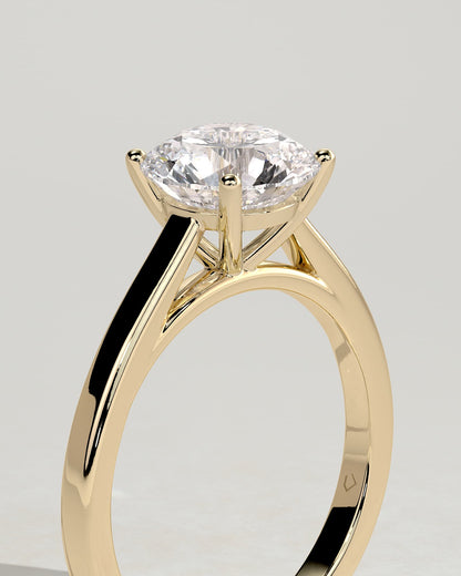 Georgia - Round Claw Solitaire with Flat Band and Cathedral High Setting Engagement Ring - Yellow Gold