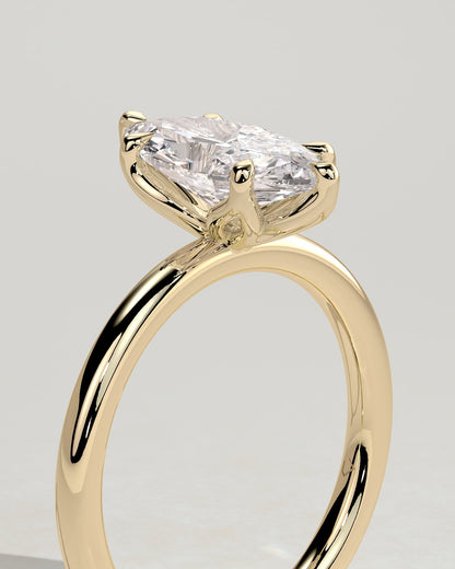 Eve - Marquise Claw Solitaire with Petal Gallery Engagement Ring - Yellow Gold