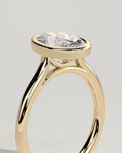 Daphne - Oval Bezel Solitaire with Cathedral High Setting Engagement Ring - Yellow Gold