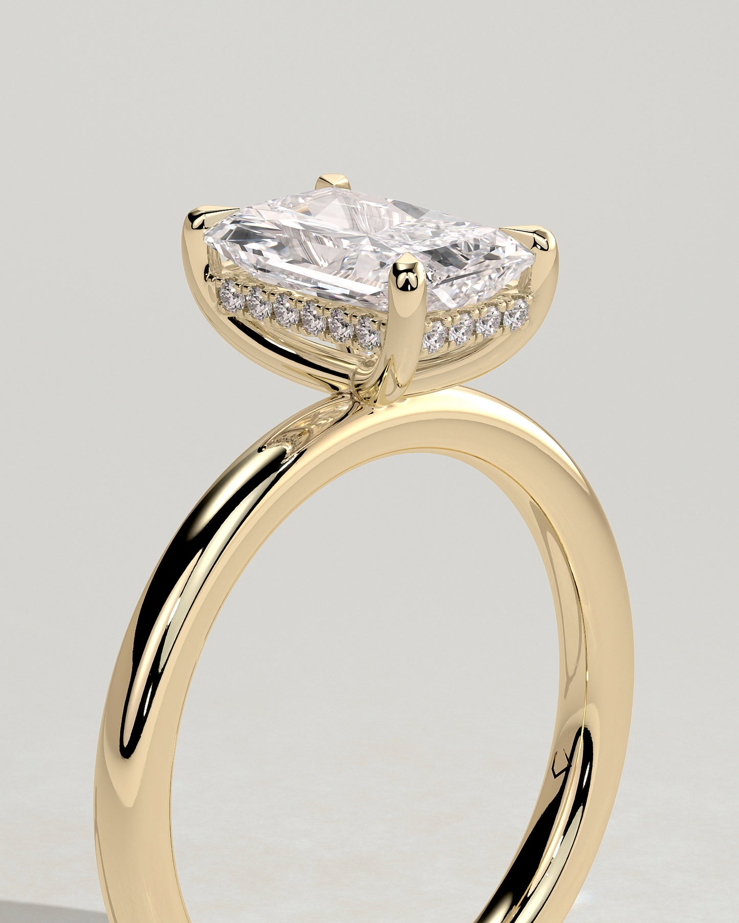 Carly - Radiant Claw Solitaire with Hidden Halo Engagement Ring - Yellow Gold - Yellow Gold 2ct