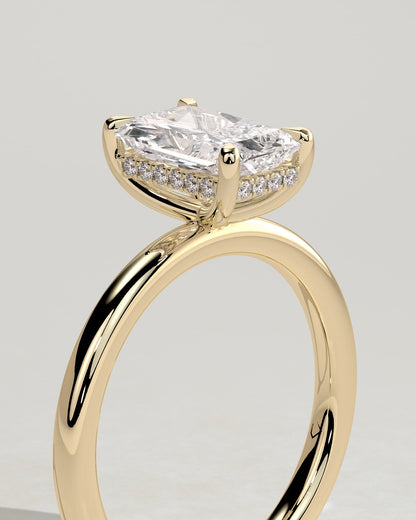 Carly - Radiant Claw Solitaire with Hidden Halo Engagement Ring - Yellow Gold
