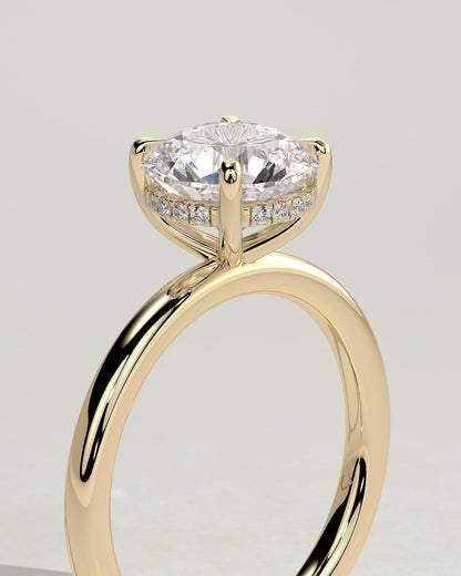Bindi - Round Claw Solitaire with Hidden Halo Engagement Ring - Yellow Gold