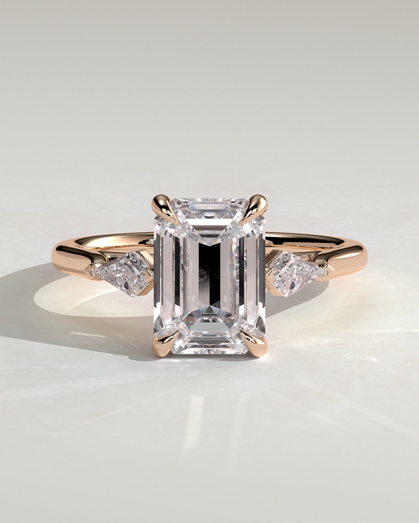 Elphie - Emerald Claw Trilogy with Kite Side Stones Engagement Ring - Rose Gold