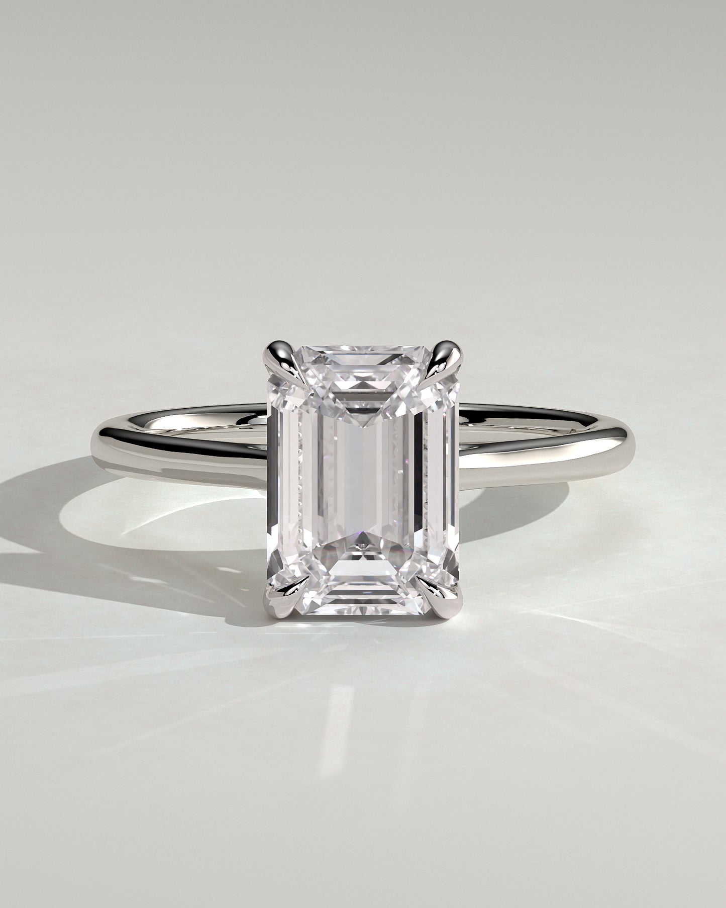 Angela - Radiant Claw Solitaire with Hidden Halo, Tapered Band and Cathedral High Setting Engagement Ring - Platinum