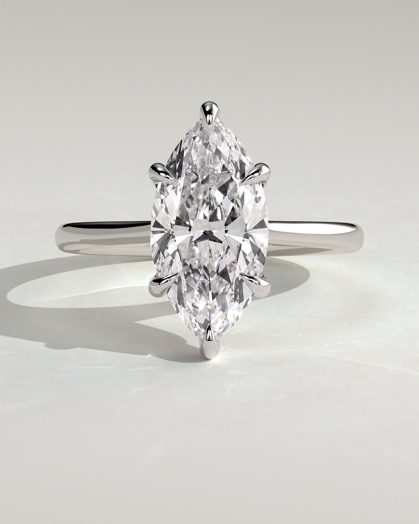 Heather - Marquise Claw Solitaire with Hidden Halo, Tapered Band and Cathedral High Setting Engagement Ring - Platinum
