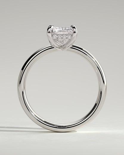 Angelina - Radiant Claw Solitaire with Cigar Band and Hidden Halo Engagement Ring - Platinum