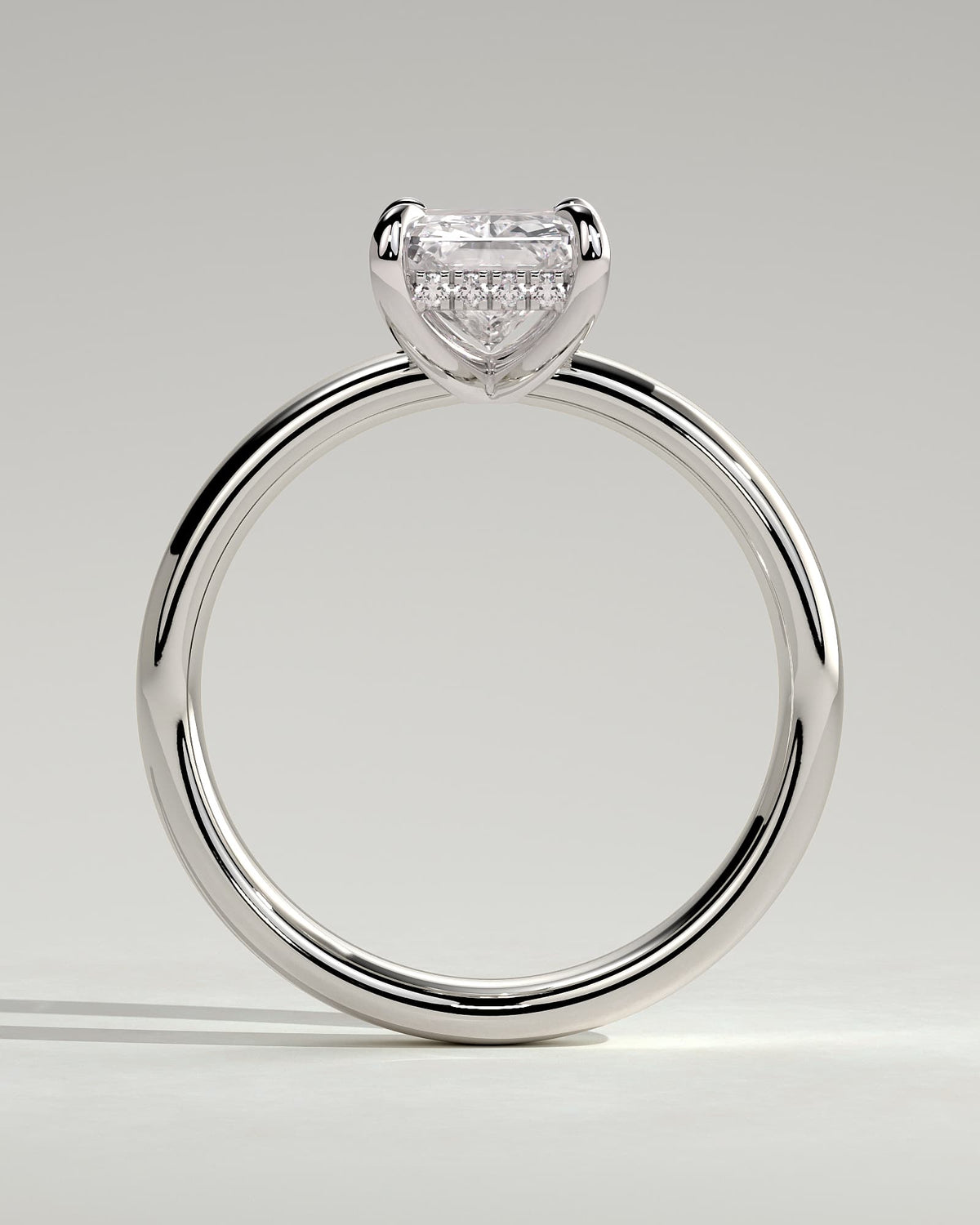 Angelina - Radiant Claw Solitaire with Cigar Band and Hidden Halo Engagement Ring - White Gold - white gold - Lara Jewels