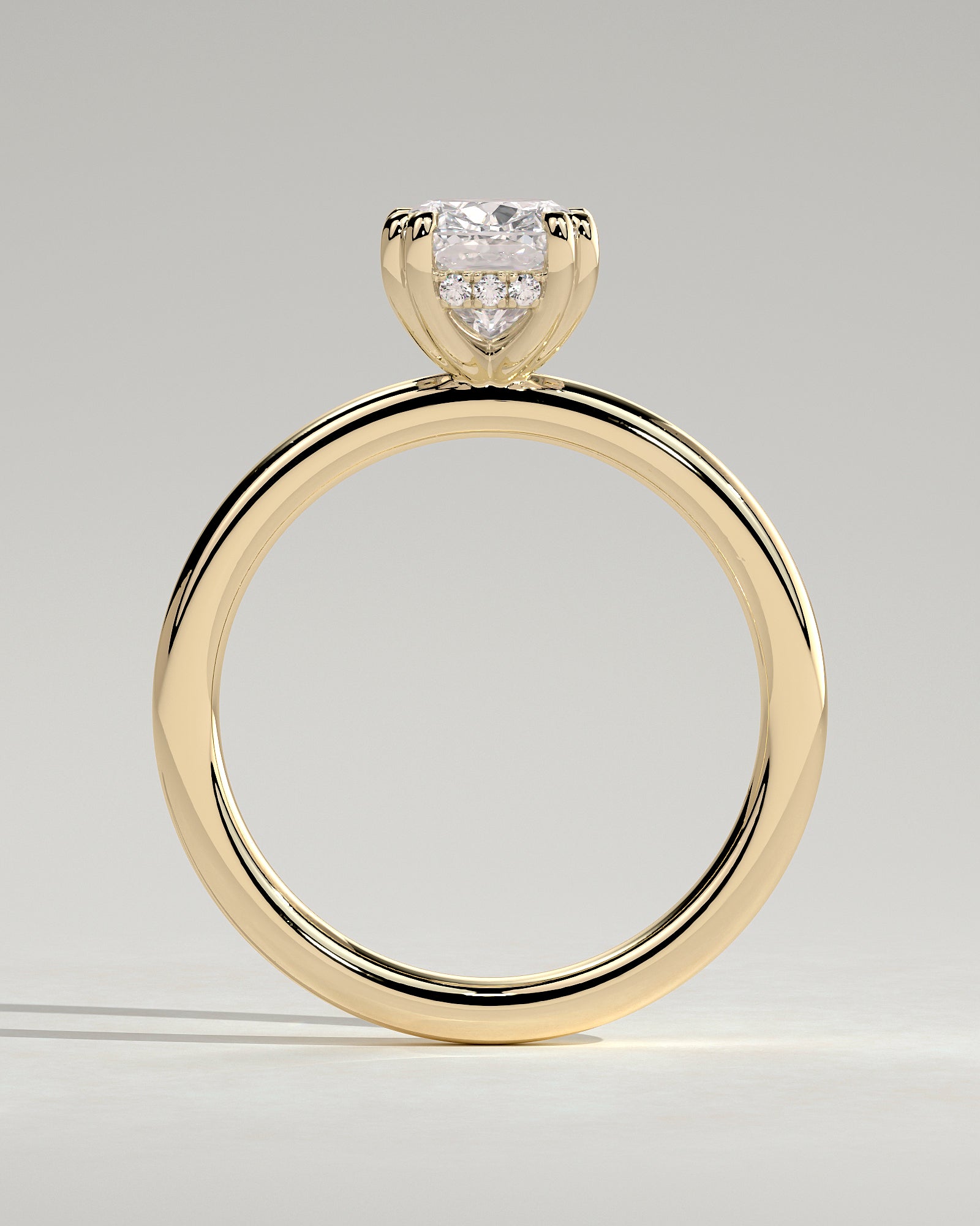 Aubrey - Elongated Cushion Double Claw Solitaire with Hidden Halo Engagement Ring - Yellow Gold - Yellow Gold 2ct