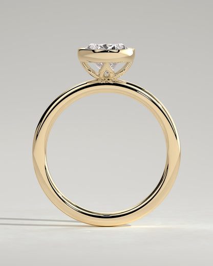 Armani - Oval Bezel Solitaire with Petal Gallery Engagement Ring - Yellow Gold