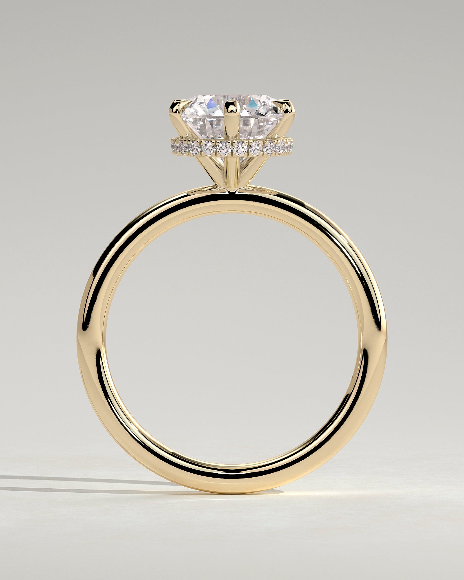 Aria - Round Claw Solitaire with Wrap Around Hidden Halo Engagement Ring - Yellow Gold - Yellow Gold 2ct