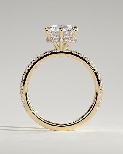Amanda - Round Claw Solitaire with Wrap Around Hidden Halo and Pave Band Engagement Ring - Yellow Gold - yellow gold - Lara Jewels
