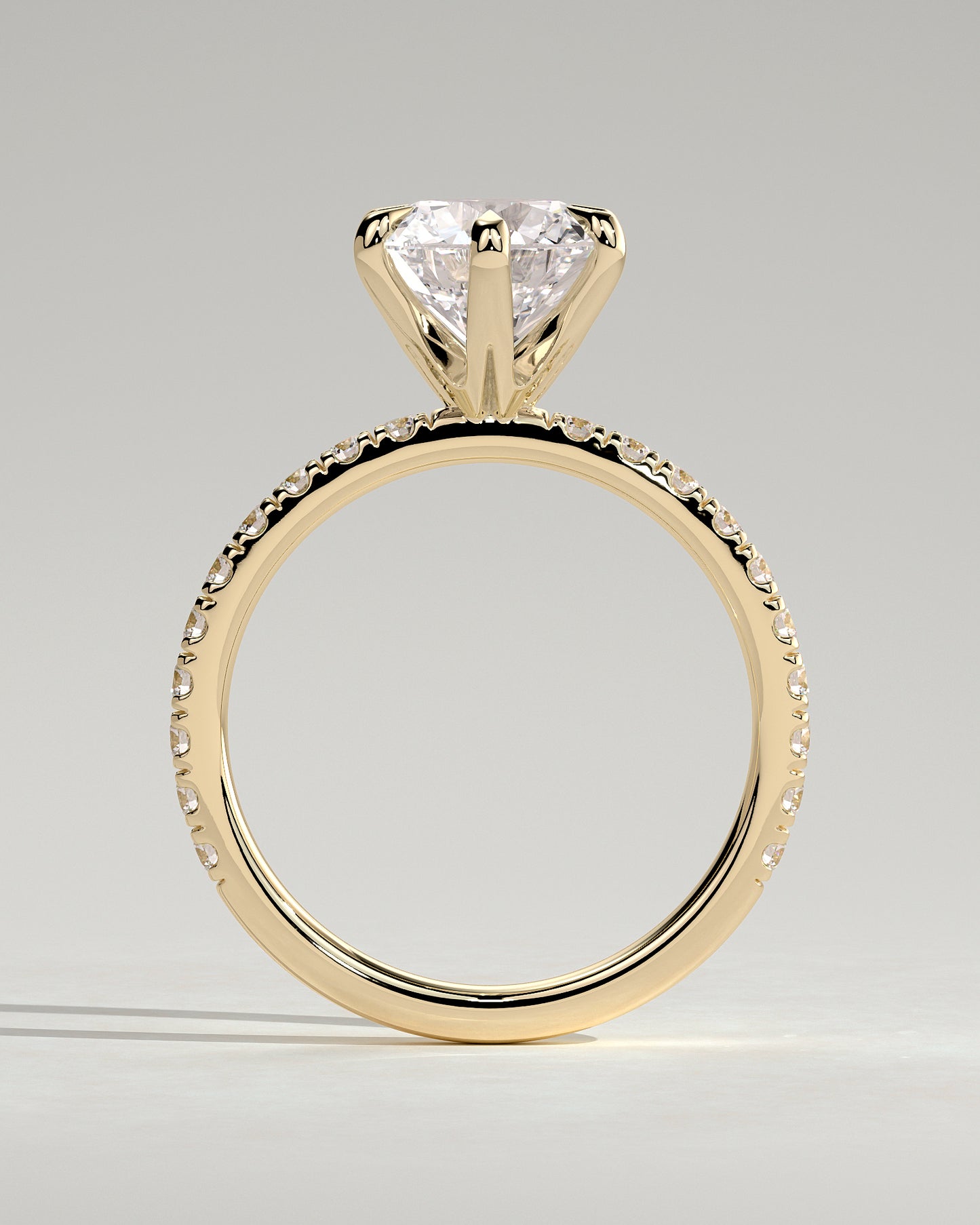 Alexandria - Round Claw Solitaire with Pave Band Engagement Ring - Yellow Gold - Yellow Gold 2ct