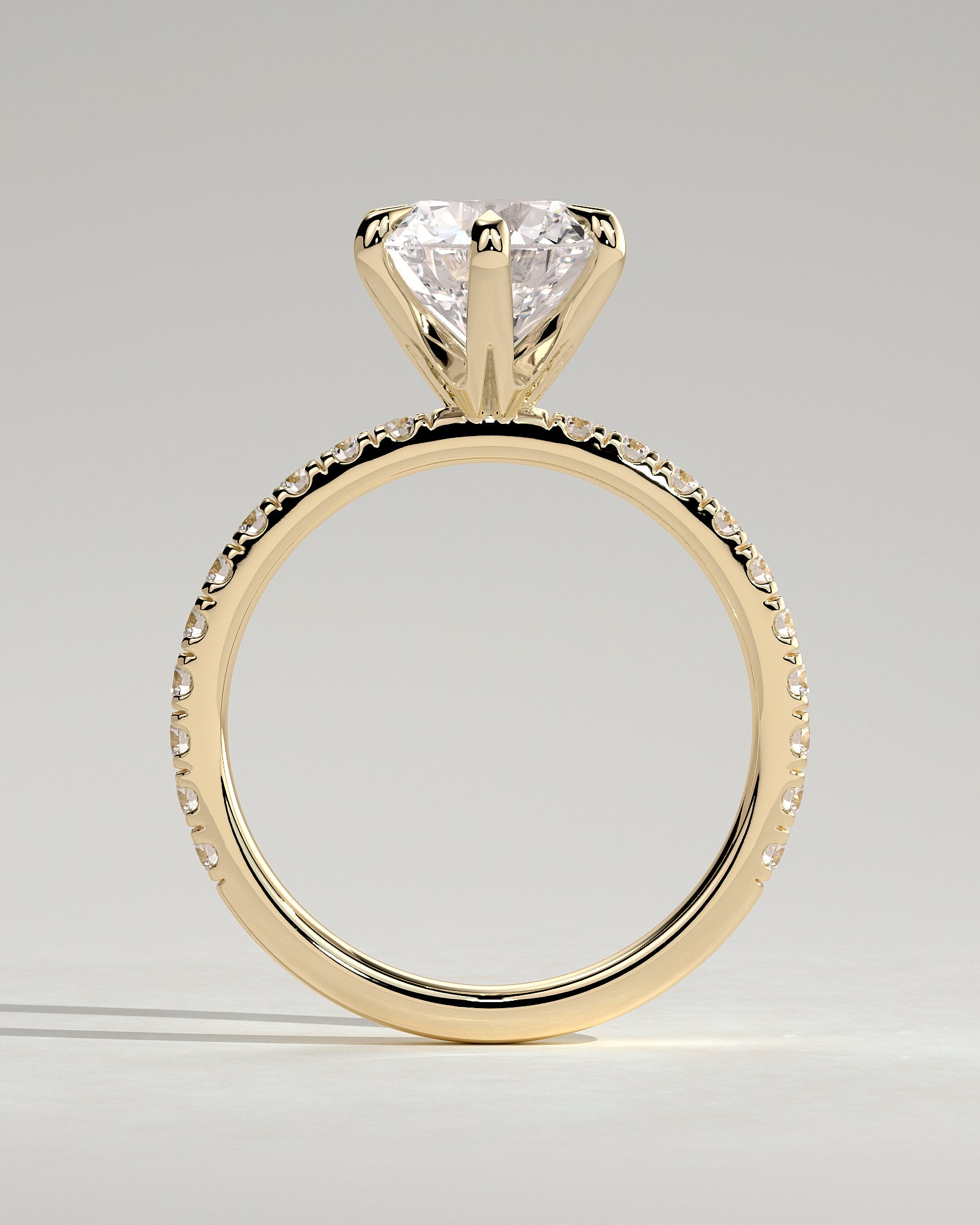 Alexandria - Round Claw Solitaire with Pave Band Engagement Ring - Yellow Gold - Yellow Gold 2ct