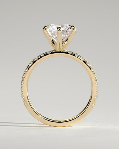 Alexandria - Round Claw Solitaire with Pave Band Engagement Ring - Yellow Gold - yellow gold - Lara Jewels
