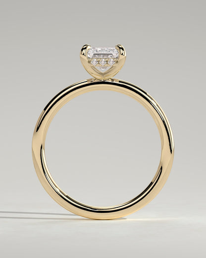 Alice - Emerald Claw Solitaire with Hidden Halo Engagement Ring - Yellow Gold