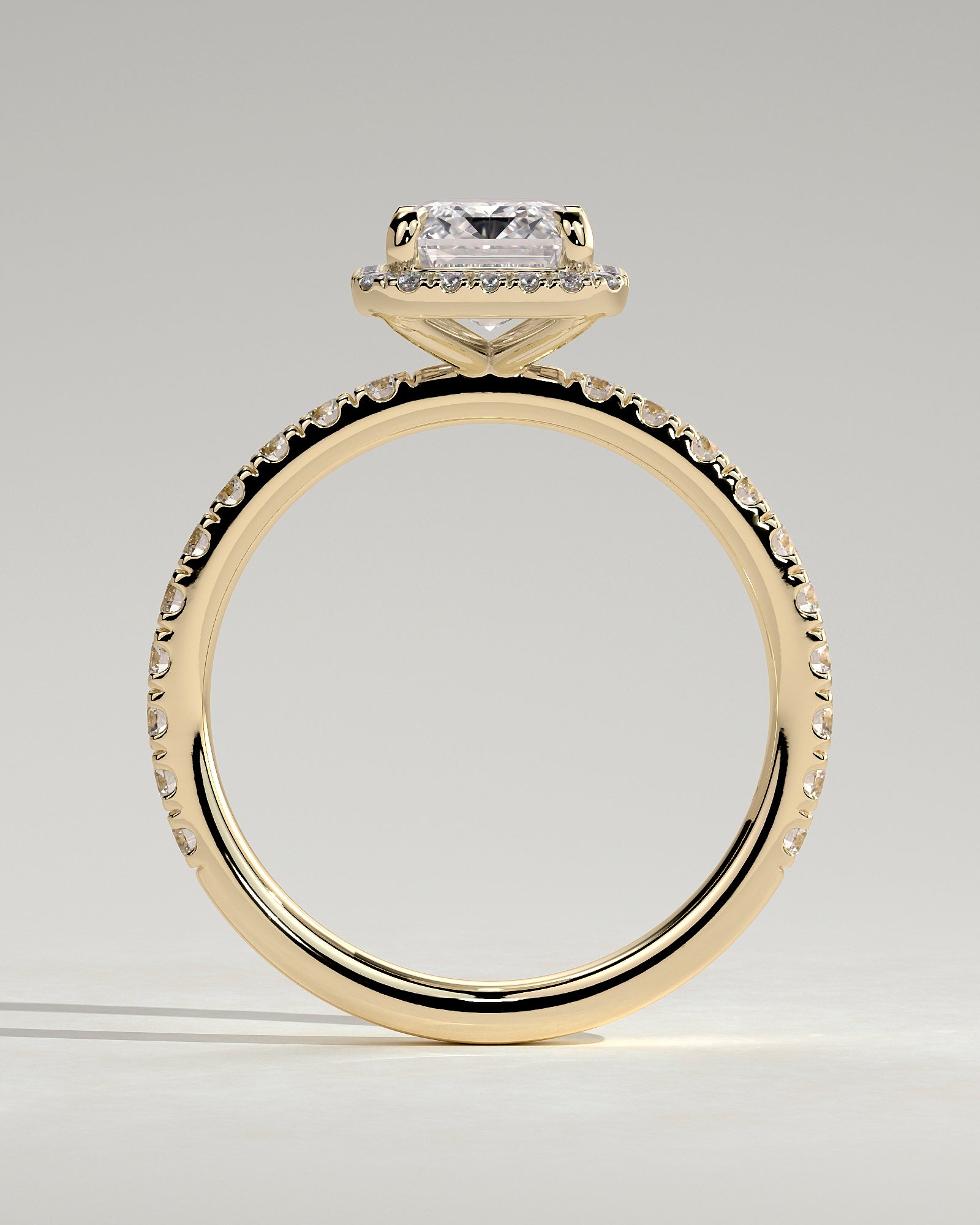 Analyce - Emerald Claw Solitaire with Halo and Pave Band Engagement Ring - Yellow Gold - Yellow Gold 2ct