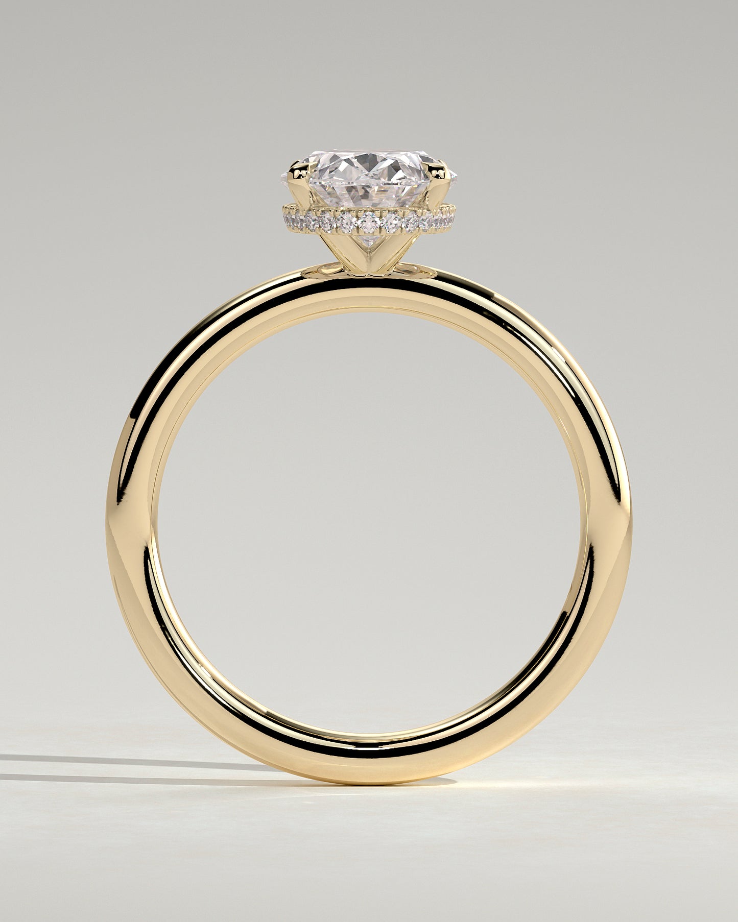 Cecilia - Oval Claw Solitaire with Wrap Around Hidden Halo Engagement Ring - Yellow Gold - Yellow Gold 2ct