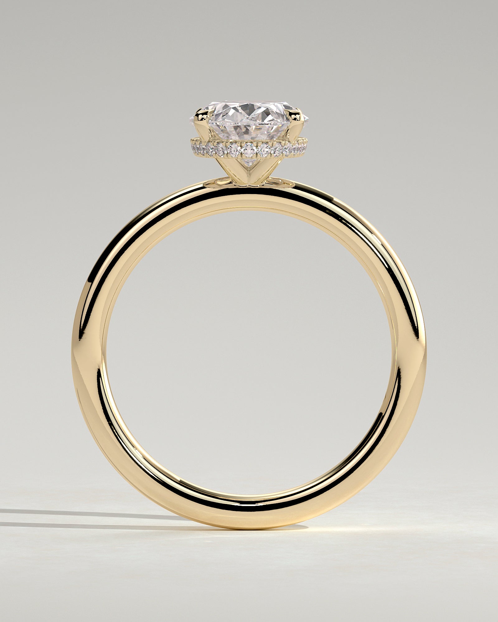 Cecilia - Oval Claw Solitaire with Wrap Around Hidden Halo Engagement Ring - Yellow Gold - Yellow Gold 2ct