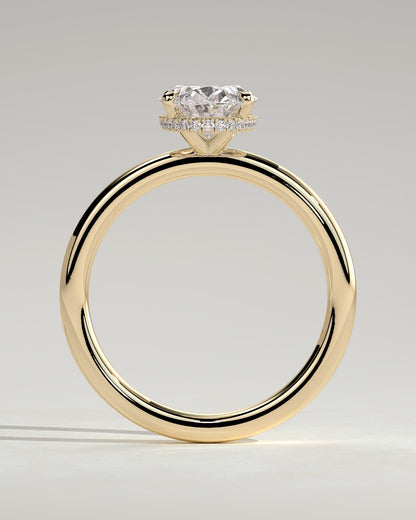 Cecilia - Oval Claw Solitaire with Wrap Around Hidden Halo Engagement Ring - Yellow Gold