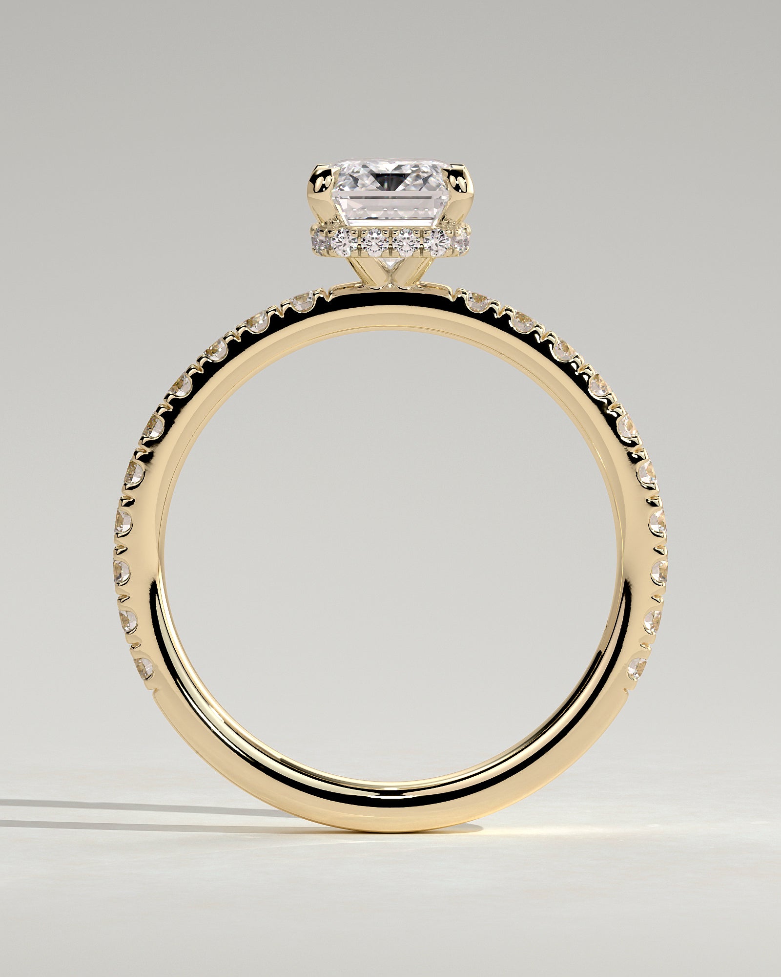 Eliana - Emerald Claw Solitaire with Wrap Around Hidden Halo and Pave Band Engagement Ring - Yellow Gold - Yellow Gold 2ct